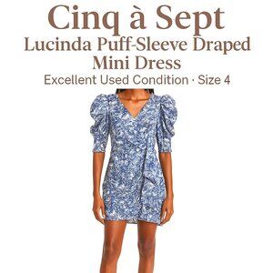 Cinq à Sept Lucinda Puff-Sleeve Draped Mini Dress – Size 4